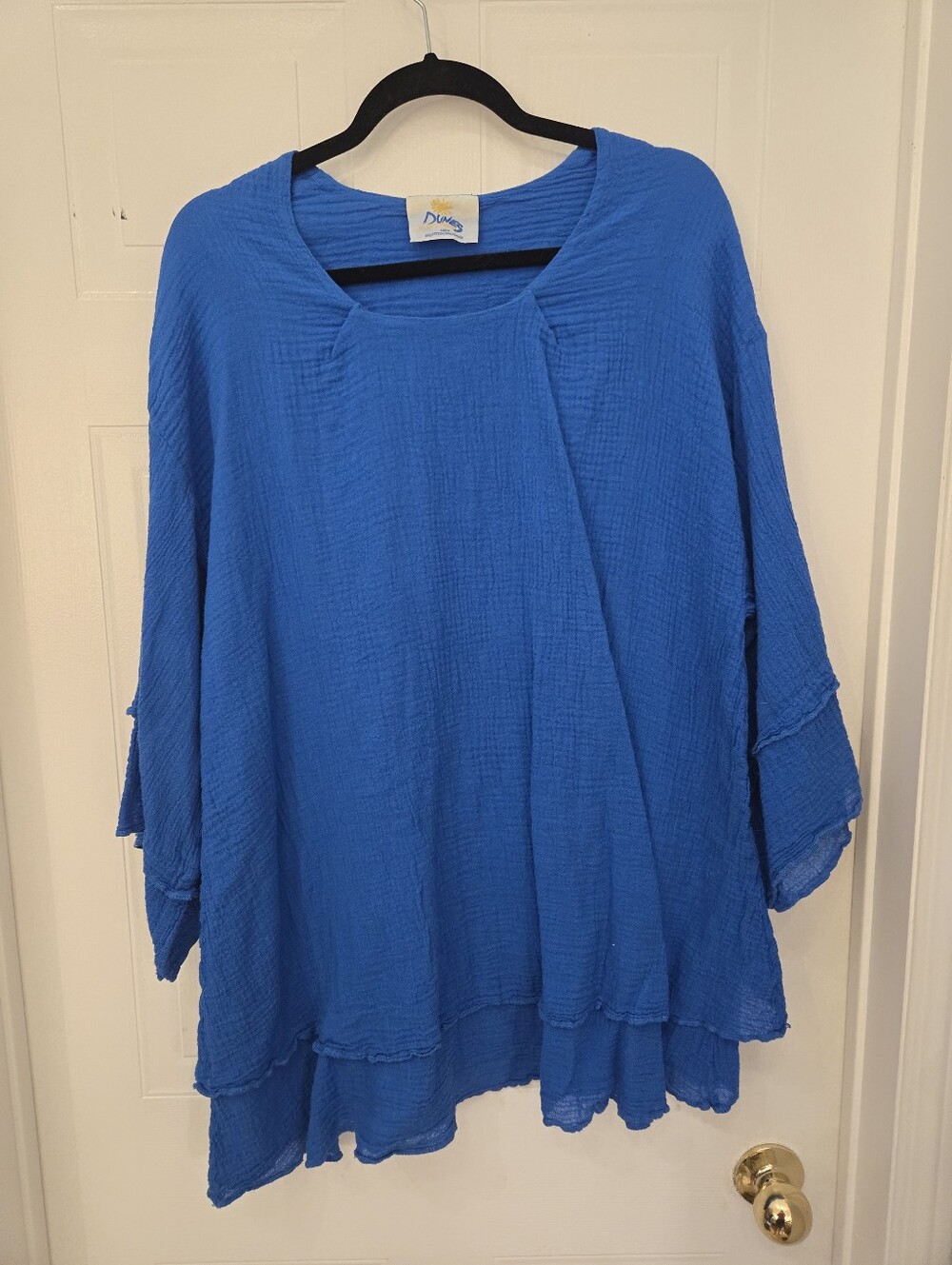 Dunes Bright Blue Cotton Gauzy Scoop Neck Tunic Medium
